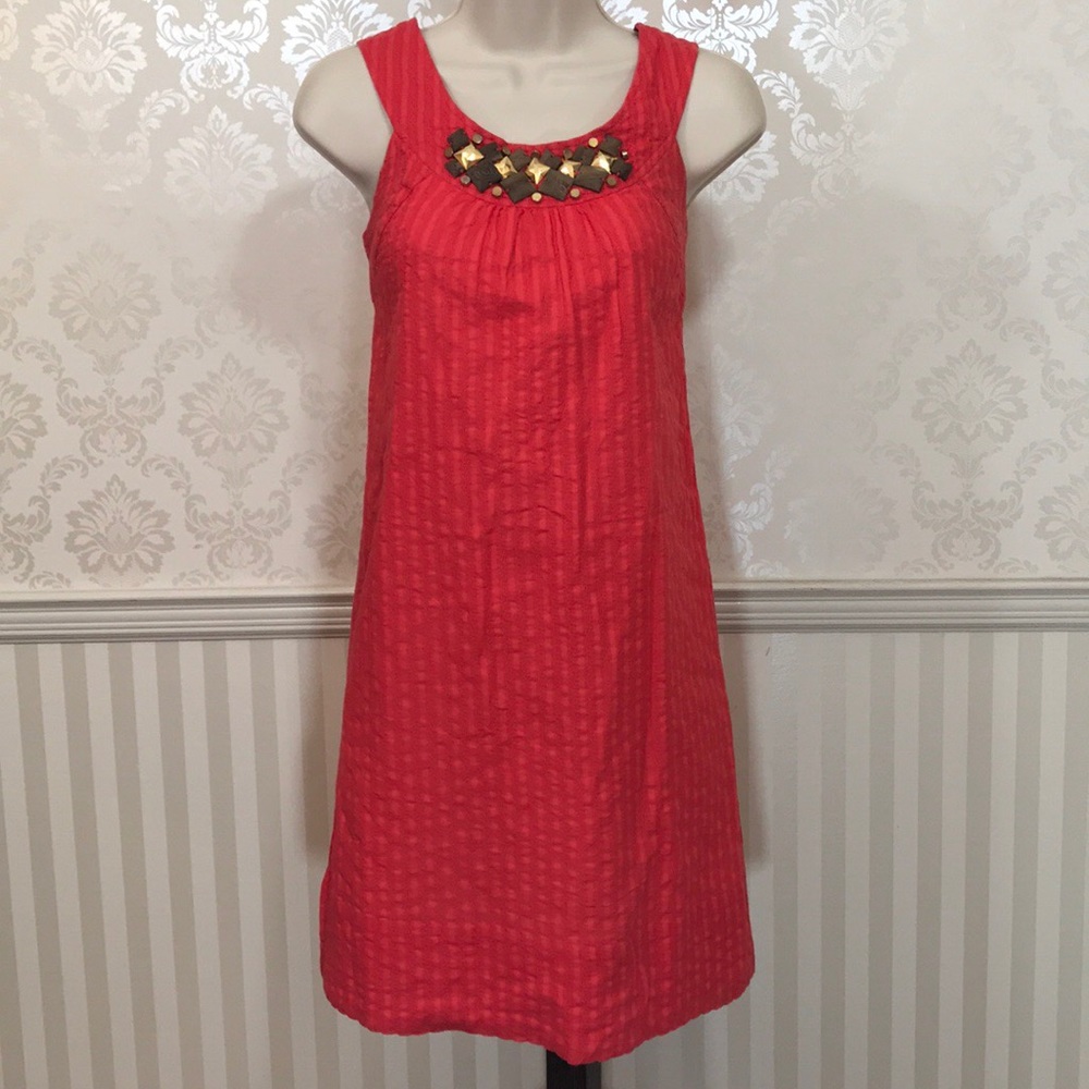 Shoshanna Coral Beaded Sleeveless Shift Dress